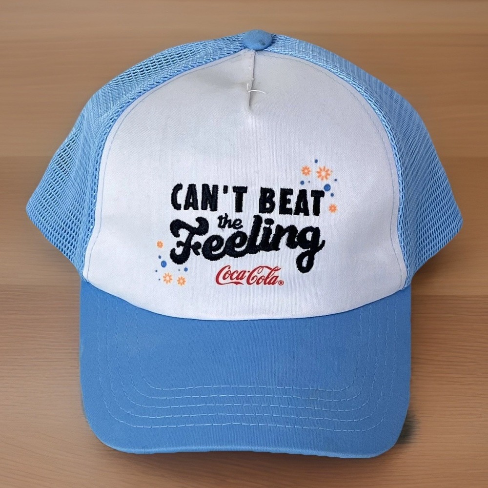 H&M Coca-Cola Trucker Hat Light Blue Snapback Adjustable CAN'T BEAT THE FEELING